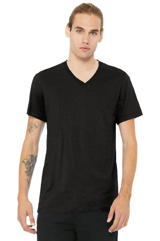 Bella + Canvas Mens CVC Short Sleeve V-Neck T-Shirt - Heather Black