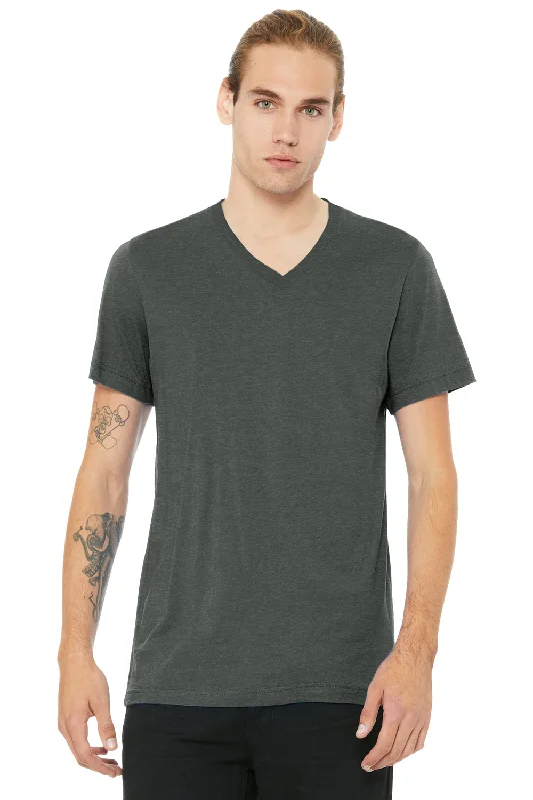 Bella + Canvas Mens CVC Short Sleeve V-Neck T-Shirt - Heather Deep Grey