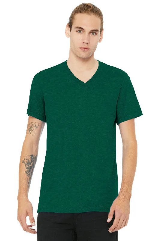 Bella + Canvas Mens CVC Short Sleeve V-Neck T-Shirt - Heather Grass Green