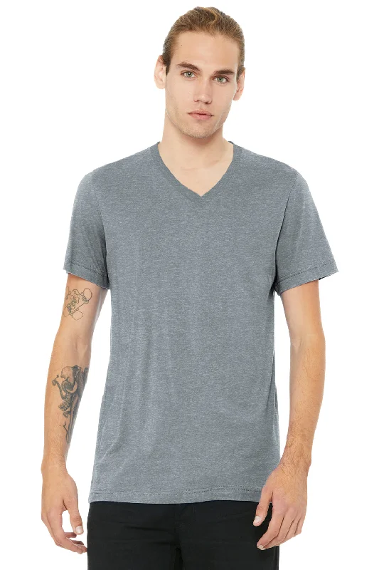 Bella + Canvas Mens CVC Short Sleeve V-Neck T-Shirt - Heather Grey