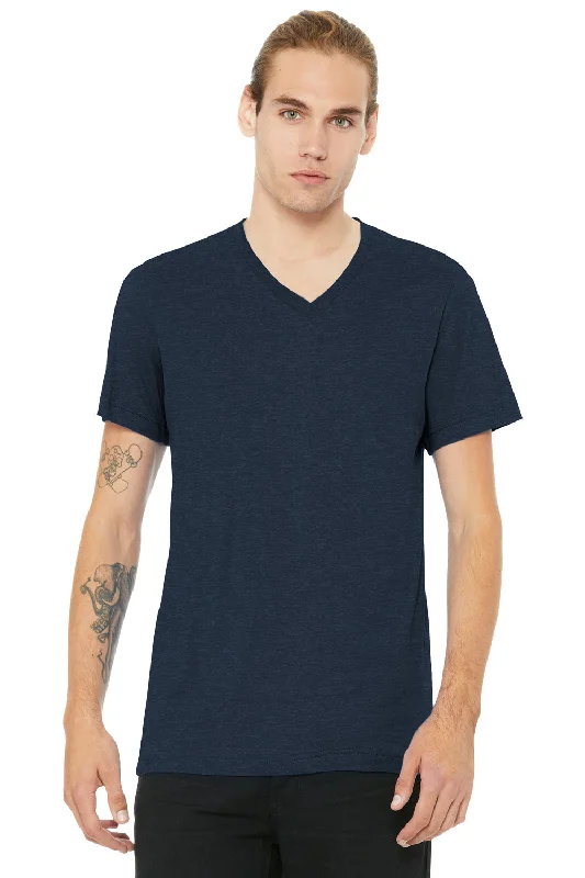 Bella + Canvas Mens CVC Short Sleeve V-Neck T-Shirt - Heather Navy Blue