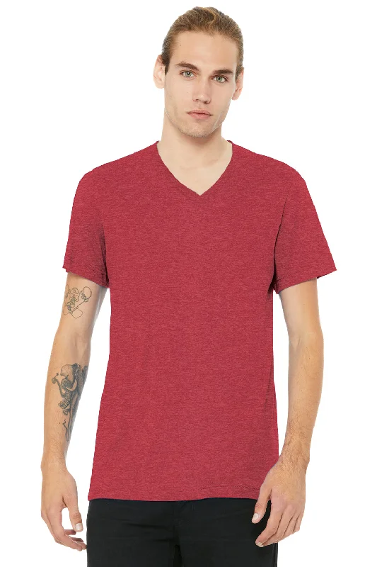 Bella + Canvas Mens CVC Short Sleeve V-Neck T-Shirt - Heather Red