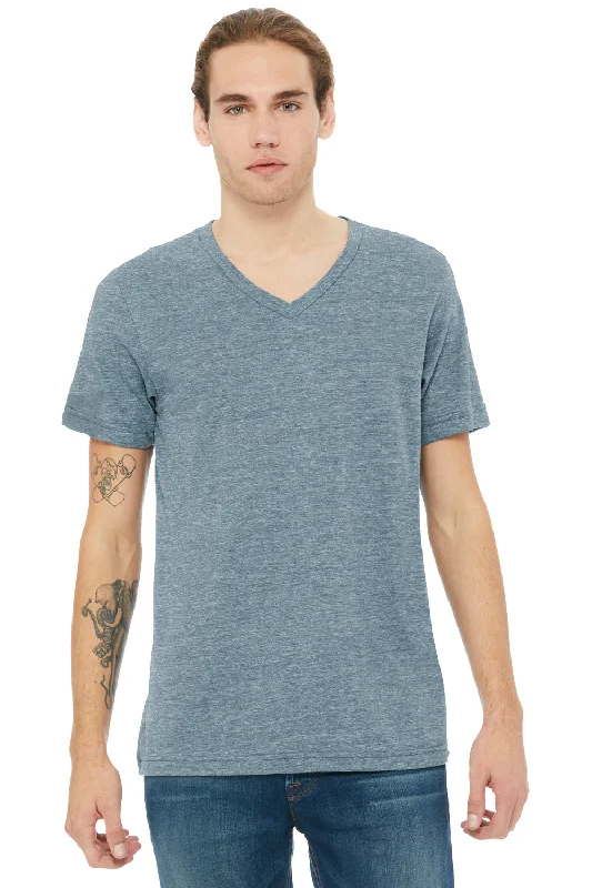 Bella + Canvas Mens CVC Short Sleeve V-Neck T-Shirt - Heather Slate Blue