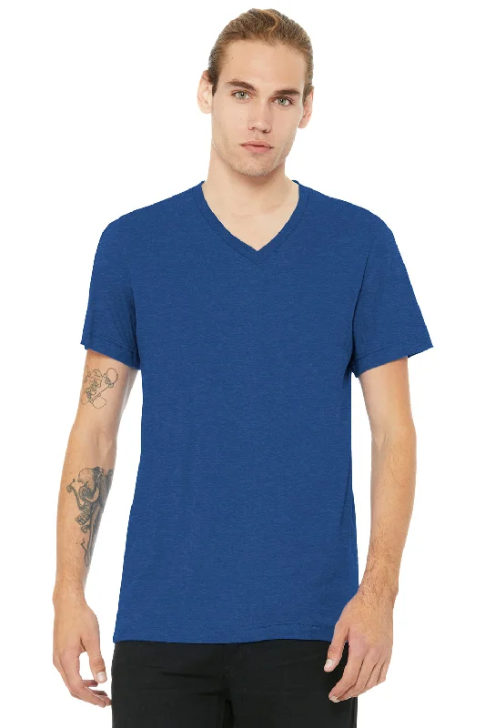 Bella + Canvas Mens CVC Short Sleeve V-Neck T-Shirt - Heather True Royal Blue