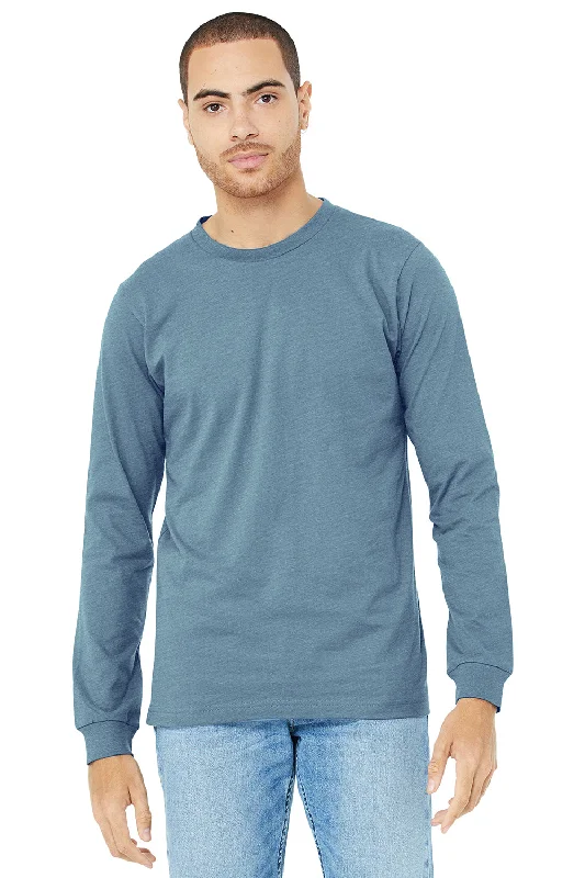 Bella + Canvas Mens Jersey Long Sleeve Crewneck T-Shirt - Denim Blue Triblend