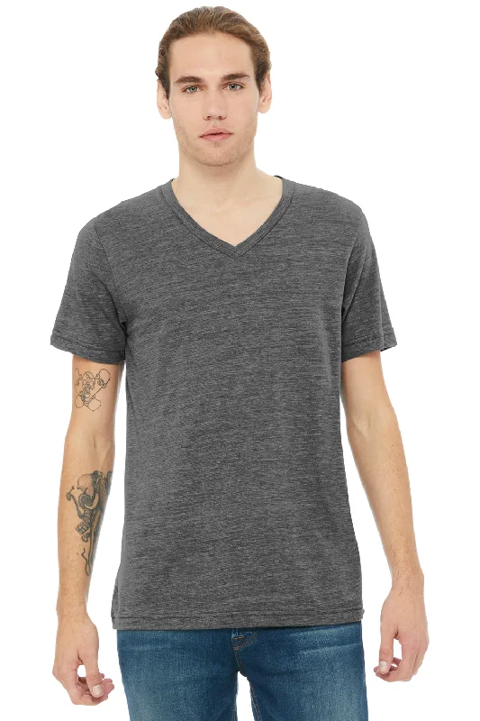 Bella + Canvas Mens Textured Jersey Short Sleeve V-Neck T-Shirt - Asphalt Grey Slub