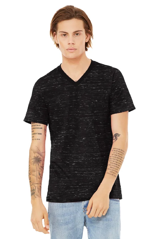 Bella + Canvas Mens Textured Jersey Short Sleeve V-Neck T-Shirt - Black Marble