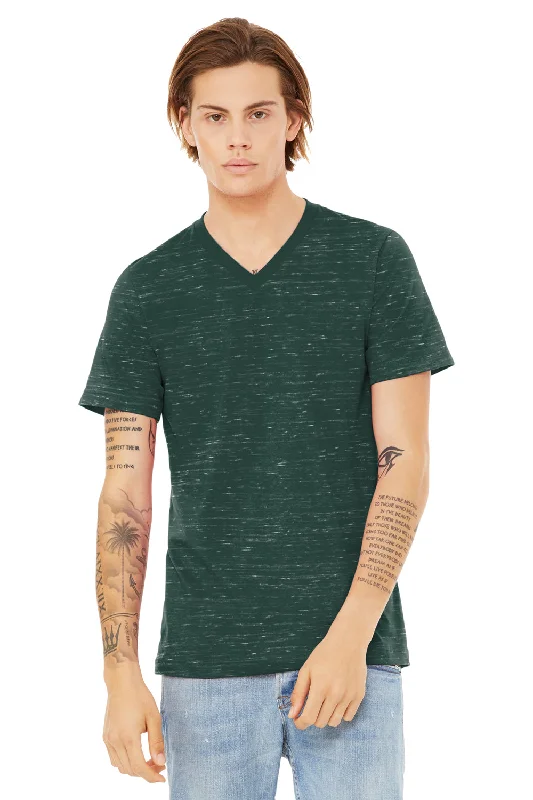 Bella + Canvas Mens Textured Jersey Short Sleeve V-Neck T-Shirt - Forest Green Marble