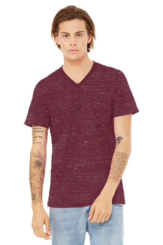 Bella + Canvas Mens Textured Jersey Short Sleeve V-Neck T-Shirt - Maroon Marble