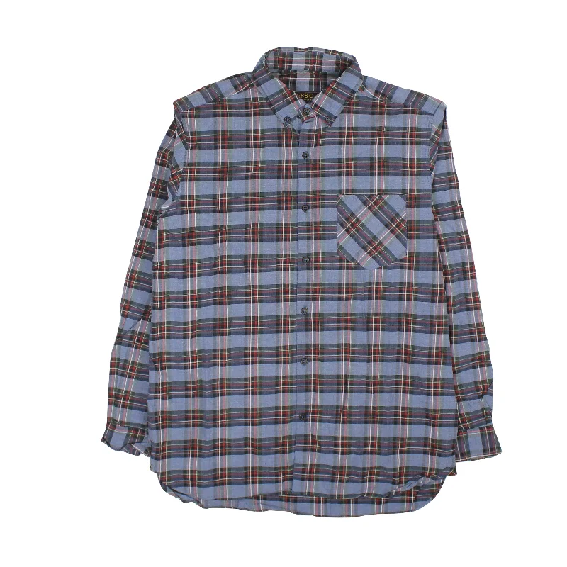 Blue Plaid Long Sleeve Cotton Shirt