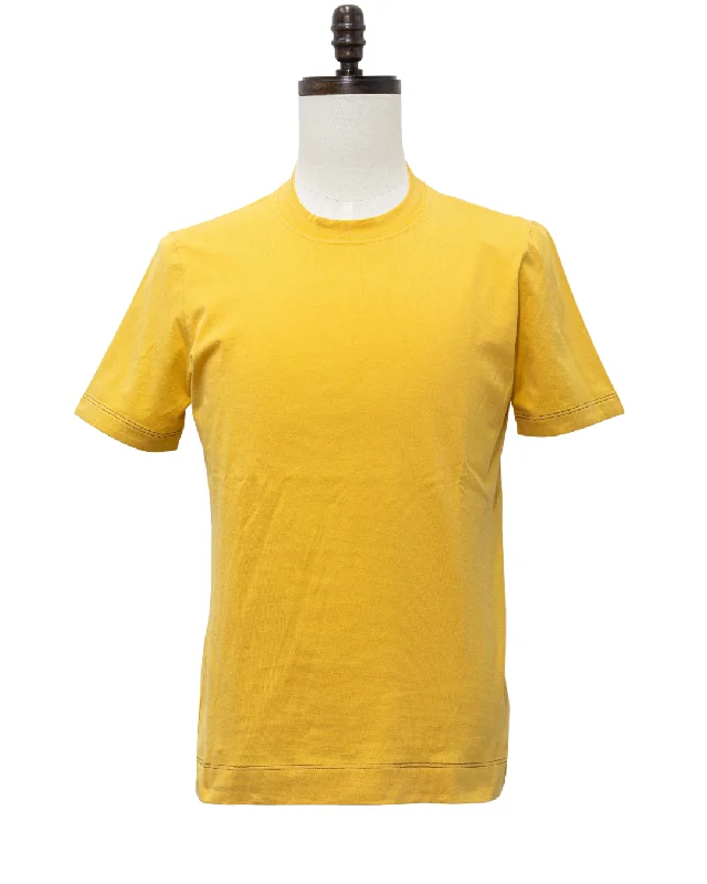 Brunello Cucinelli Mens New Solid Yellow Crew Neck Cotton Tee Shirt