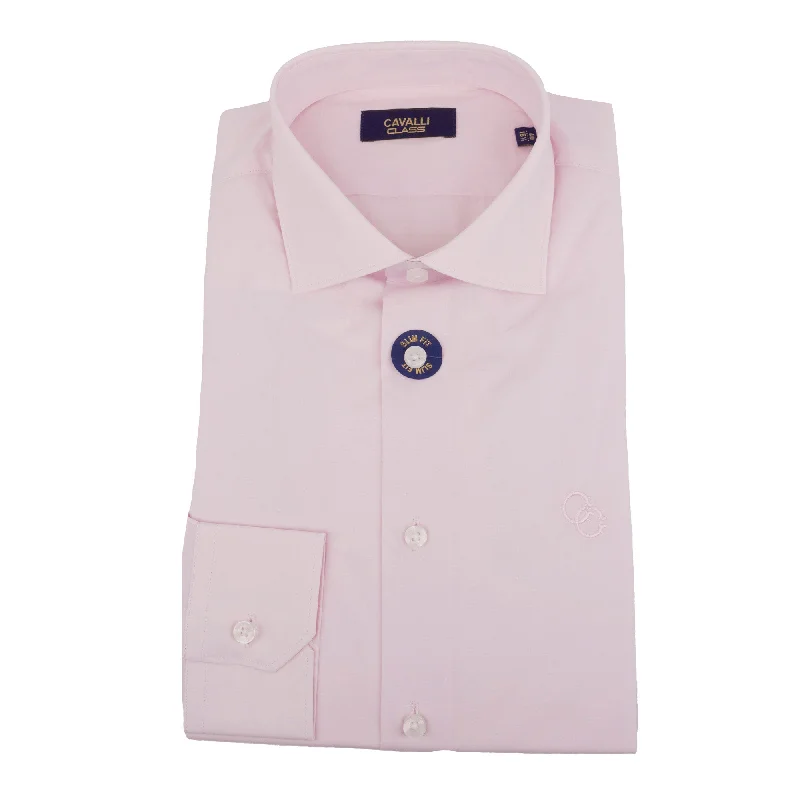 Cavalli Class Mens Pink Dress Shirts Long Sleeve With Emb