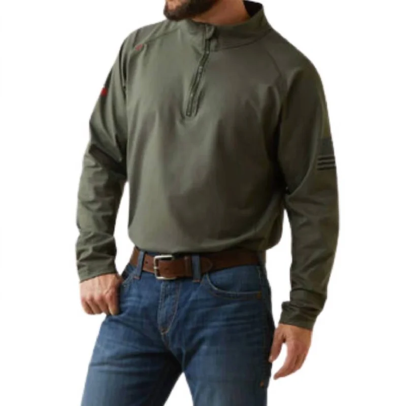 Combat Stretch Patriot 1/4 Zip Work Shirt In Dark Sage