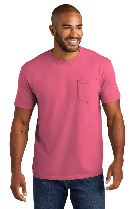 Comfort Colors Mens Short Sleeve Crewneck T-Shirt w/ Pocket - Crunchberry Pink