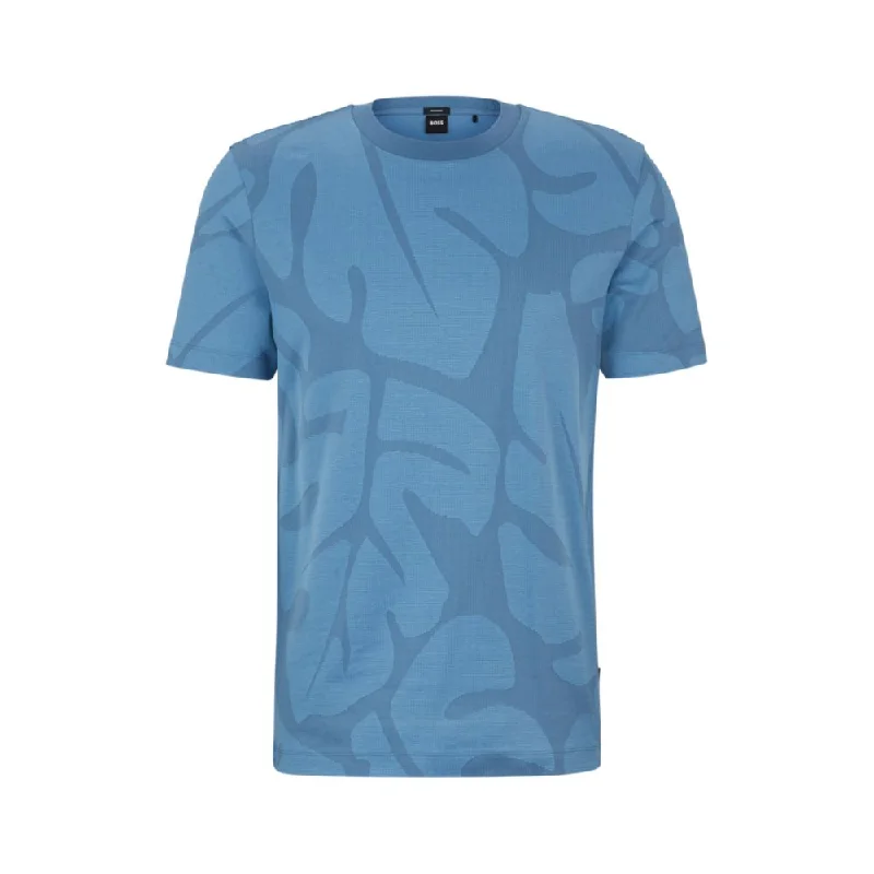 Cotton T-shirt with two-tone monstera-leaf pattern