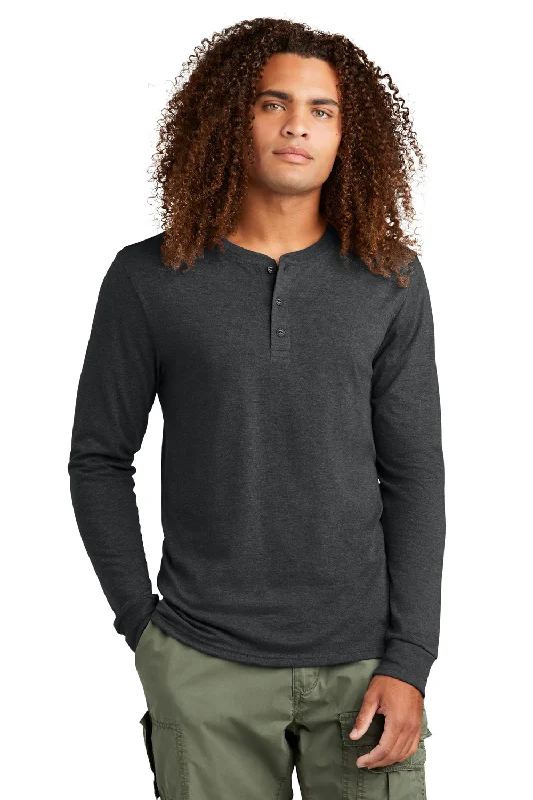 District Mens Perfect Tri Long Sleeve Henley T-Shirt - Black Frost