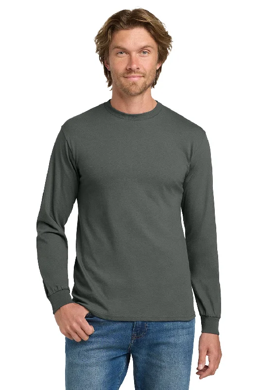 Gildan Mens Long Sleeve Crewneck T-Shirt - Charcoal Grey