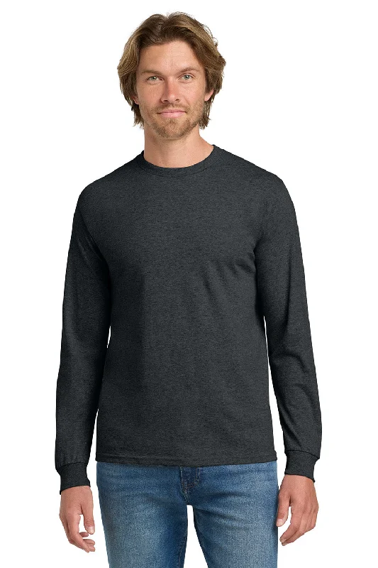 Gildan Mens Long Sleeve Crewneck T-Shirt - Heather Dark Grey