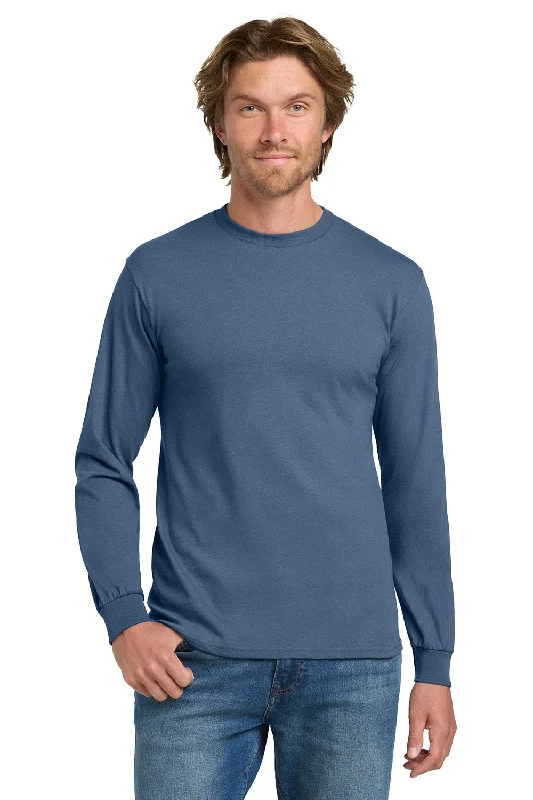 Gildan Mens Long Sleeve Crewneck T-Shirt - Indigo Blue