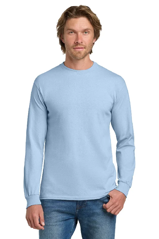 Gildan Mens Long Sleeve Crewneck T-Shirt - Light Blue