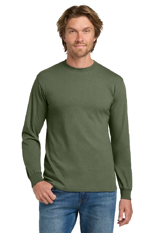 Gildan Mens Long Sleeve Crewneck T-Shirt - Military Green