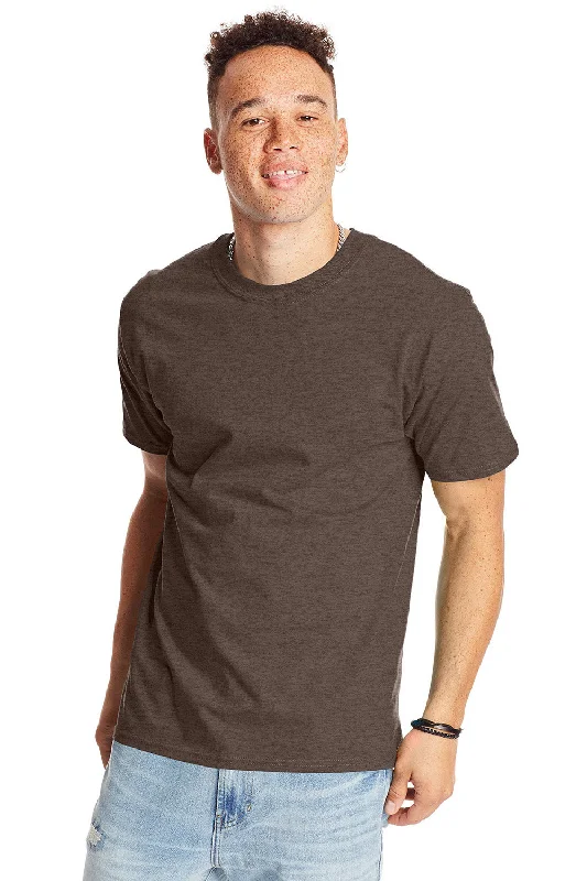 Hanes Mens Beefy-T Short Sleeve Crewneck T-Shirt - Heather Brown