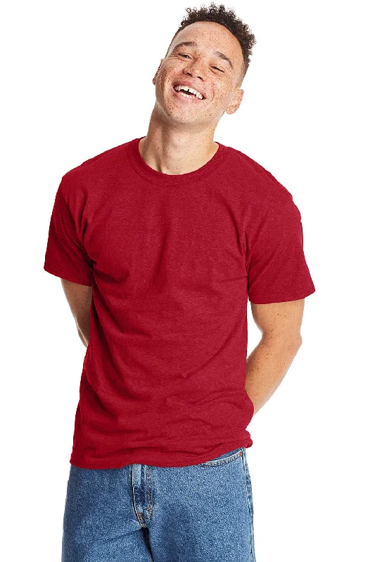 Hanes Mens Beefy-T Short Sleeve Crewneck T-Shirt - Heather Pepper Red - Closeout