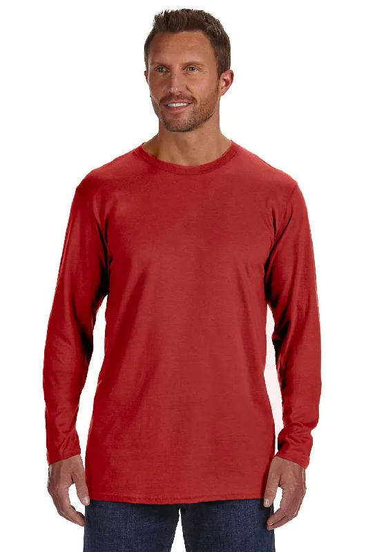 Hanes Mens Nano-T Long Sleeve Crewneck T-Shirt - Deep Red