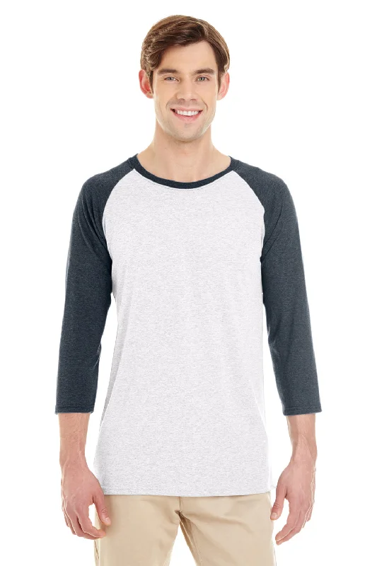 Jerzees Mens Moisture Wicking 3/4 Sleeve Crewneck T-Shirt - Heather White/Black - Closeout