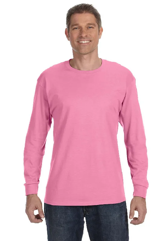 Jerzees Mens Dri-Power Moisture Wicking Long Sleeve Crewneck T-Shirt - Azalea Pink