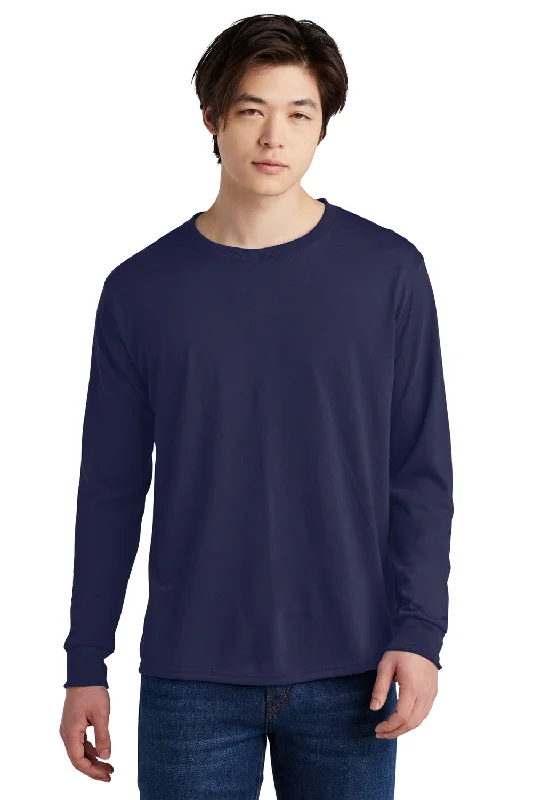 Jerzees Mens Dri-Power Moisture Wicking Long Sleeve Crewneck T-Shirt - Navy Blue