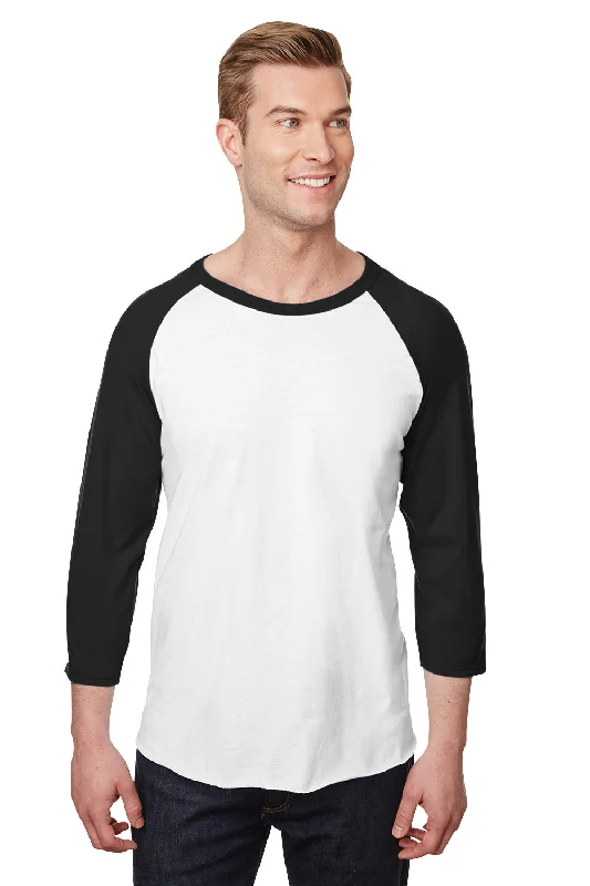 Jerzees Mens Premium Blend Baseball Moisture Wicking 3/4 Sleeve Crewneck T-Shirt - White/Black