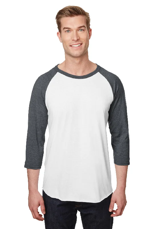 Jerzees Mens Premium Blend Baseball Moisture Wicking 3/4 Sleeve Crewneck T-Shirt - White/Heather Charcoal Grey