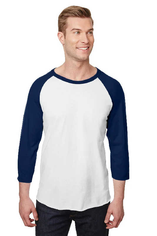 Jerzees Mens Premium Blend Baseball Moisture Wicking 3/4 Sleeve Crewneck T-Shirt - White/Navy Blue