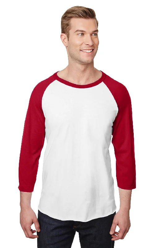 Jerzees Mens Premium Blend Baseball Moisture Wicking 3/4 Sleeve Crewneck T-Shirt - White/True Red