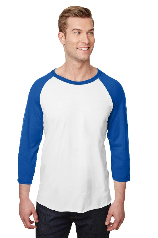 Jerzees Mens Premium Blend Baseball Moisture Wicking 3/4 Sleeve Crewneck T-Shirt - White/Royal Blue - Closeout