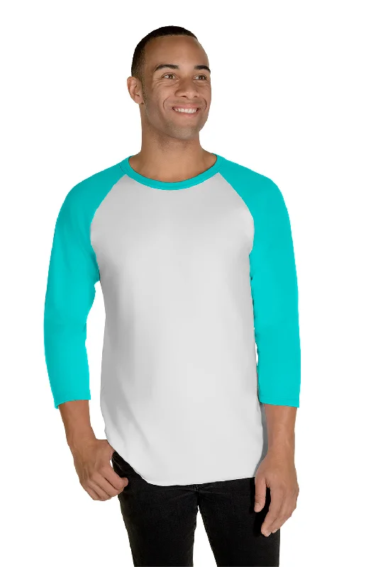 Jerzees Mens Premium Blend Baseball Moisture Wicking 3/4 Sleeve Crewneck T-Shirt - White/Scuba Blue