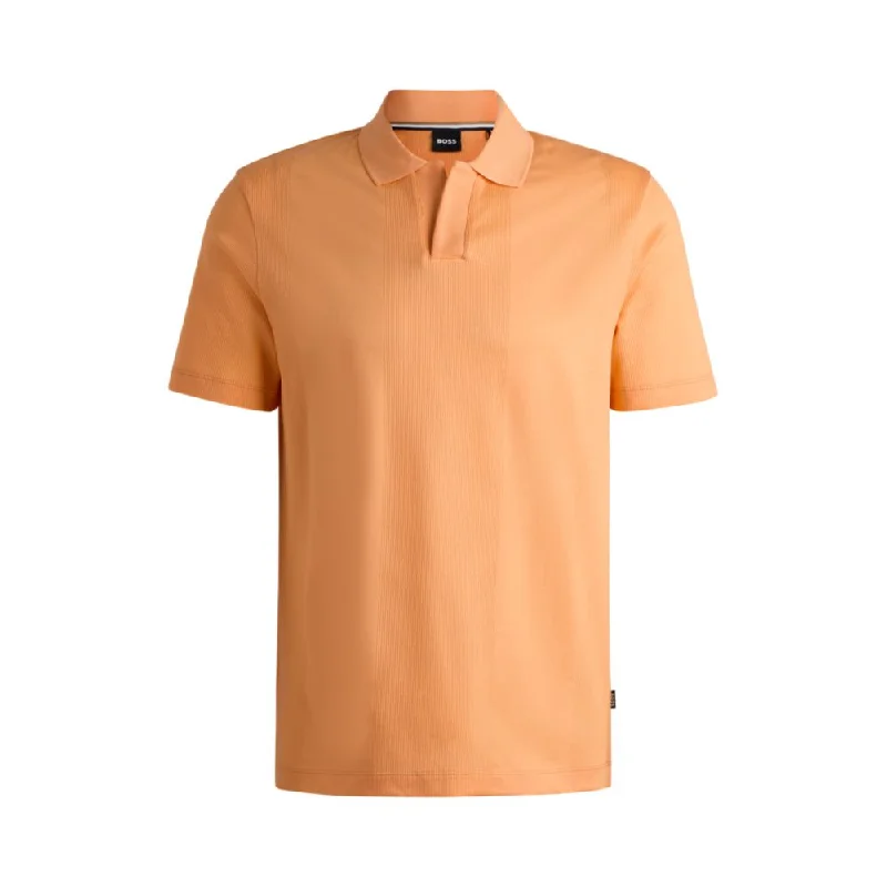 Johnny-collar polo shirt in mixed-structure cotton