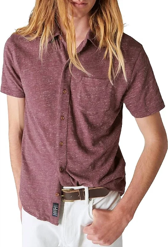 Linen Short Sleeve Button Up Shirt In Huckleberry