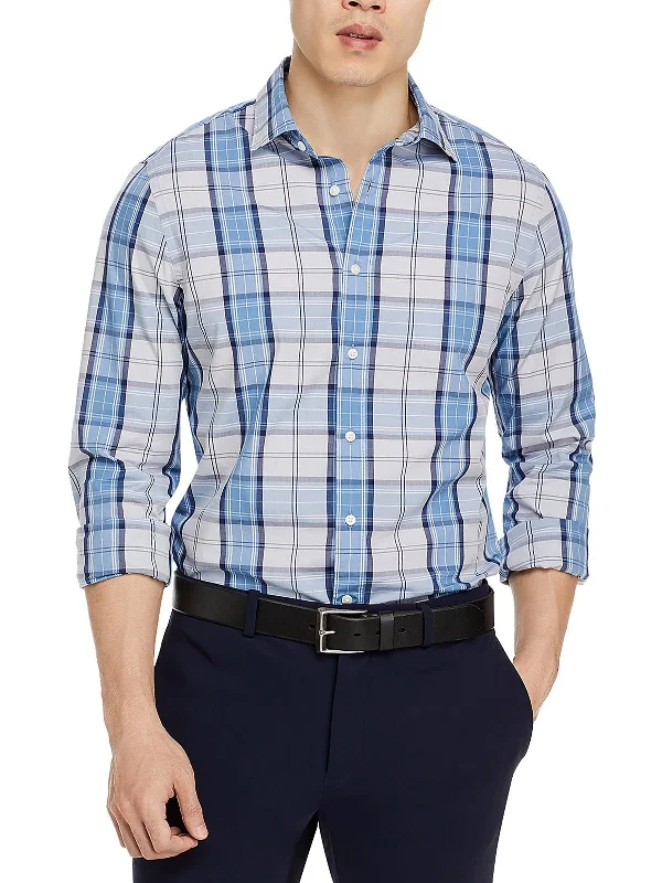 Mens Glen Plaid Long Sleeve Button-Down Shirt