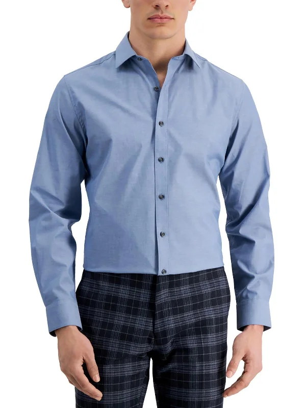 Mens Knit Cotton Button-Down Shirt