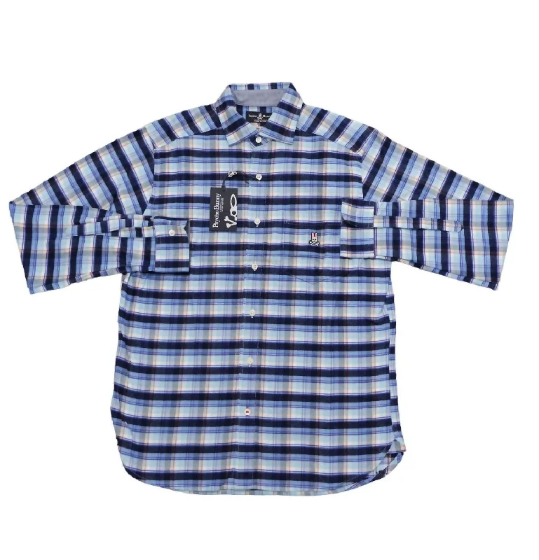 Men's Long Sleeve Flannel Sport Shirt In Carolina/navy