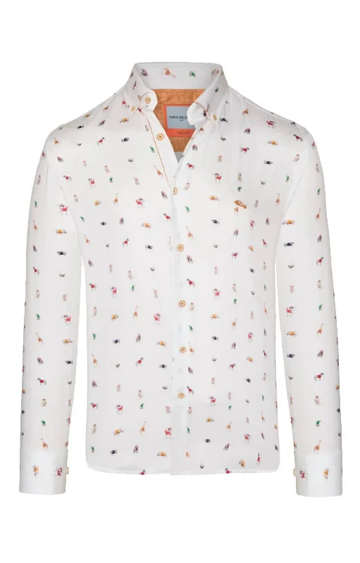 Men's Long Sleeve Motif Shirt In Safari/white