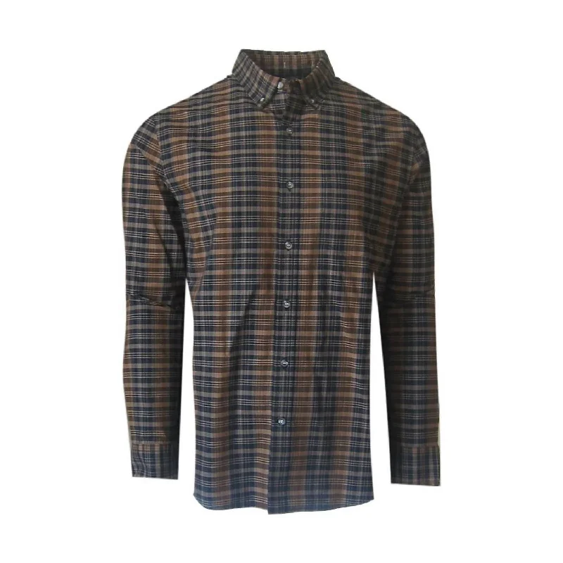 Men's Long Sleeves Plaid Shirt In Copper/brown