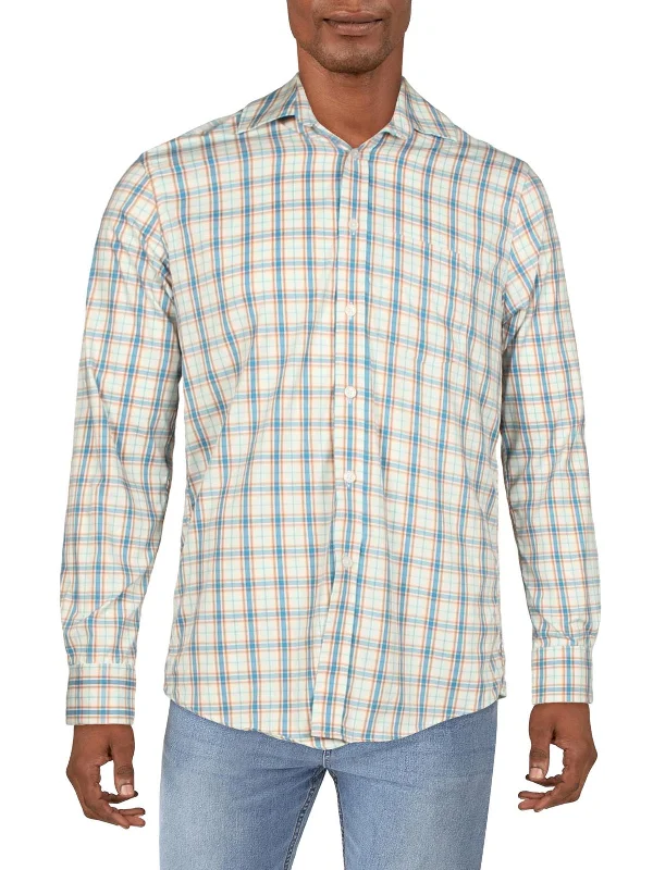 Mens Plaid Collared Button-Down Shirt