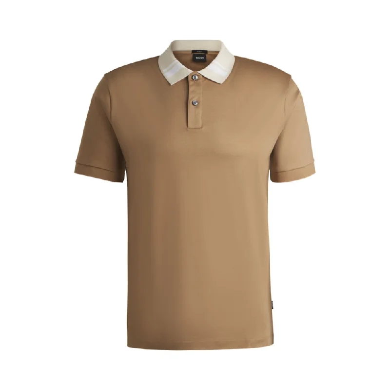 Mercerized-cotton slim-fit polo shirt with collar stripes