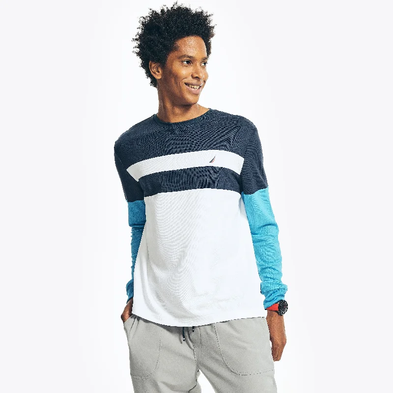 Nautica Mens Sustainably Crafted Navtech Chest-Stripe Long-Sleeve T-Shirt