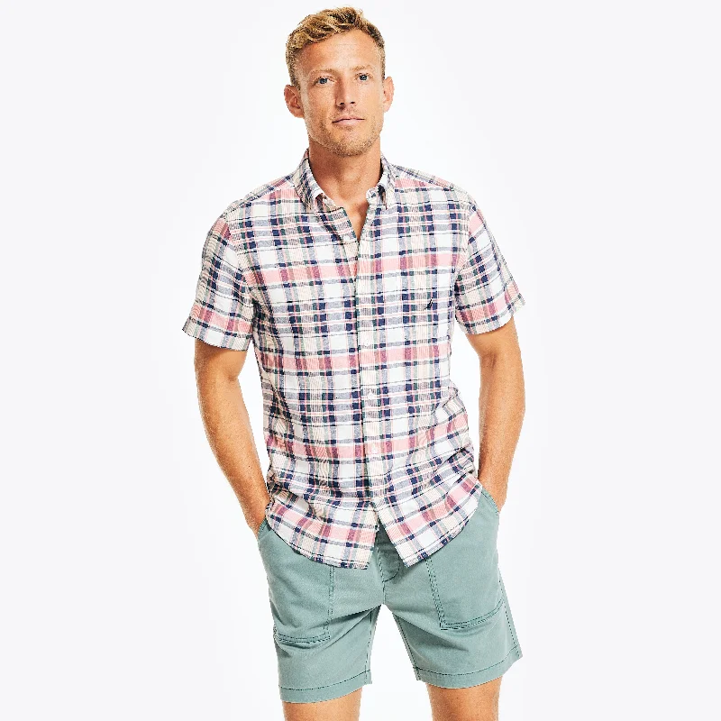 Nautica Mens Sustainably Crafted Plaid Short-Sleeve Shirt