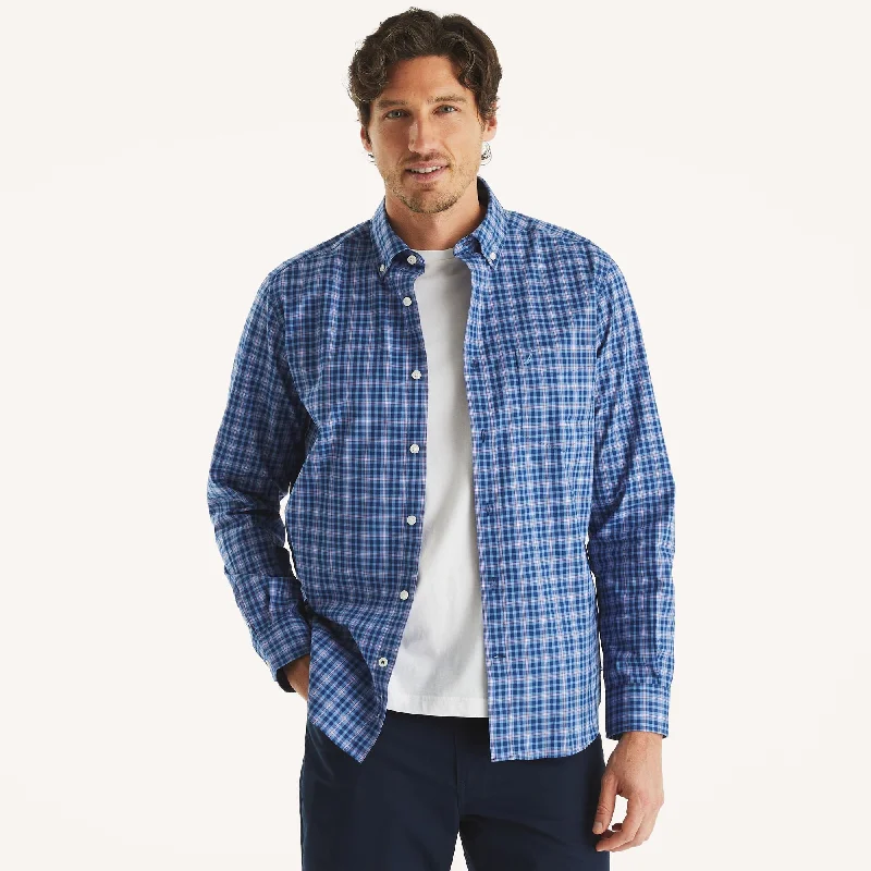 Nautica Mens Wrinkle-Resistant Plaid Wear To Work Shirt