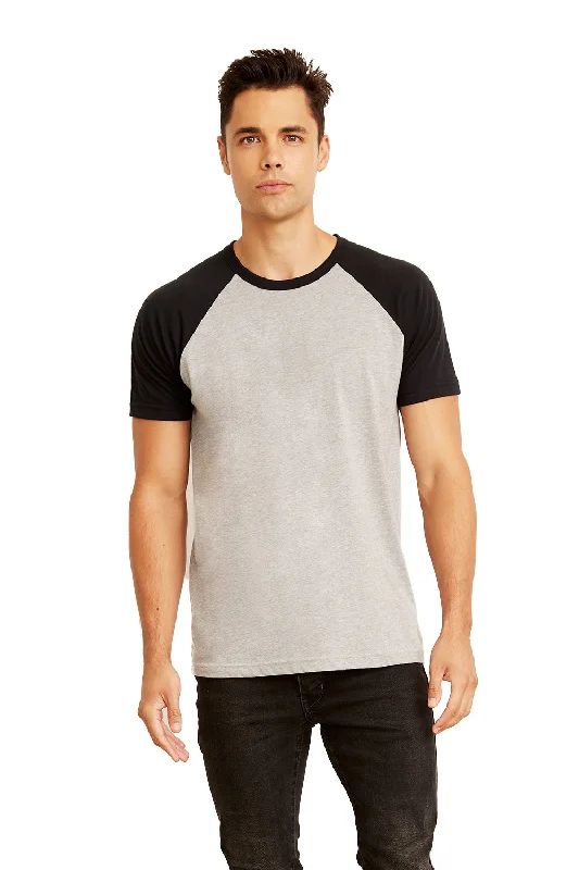 Next Level Mens Fine Jersey Short Sleeve Crewneck T-Shirt - Heather Grey/Black - Closeout